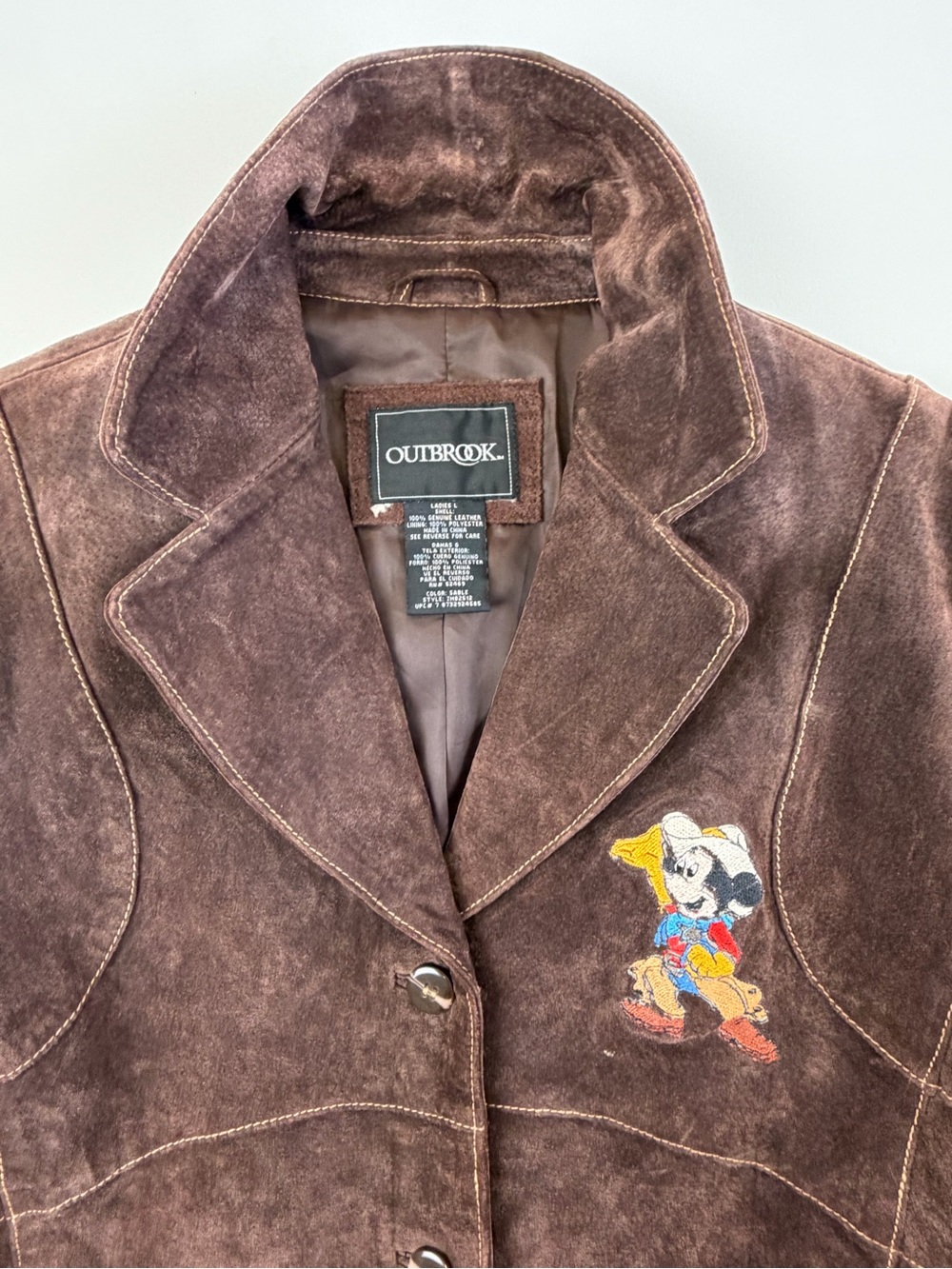 Outbrook Brown Suede Leather Fringe Western Jacket L Cowboy Mouse Embroidery - Picture 3 of 7